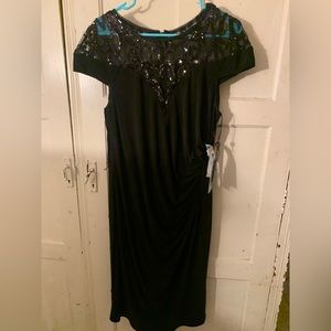 Adrianna Papell Black Jersey Sequin Dress - 16